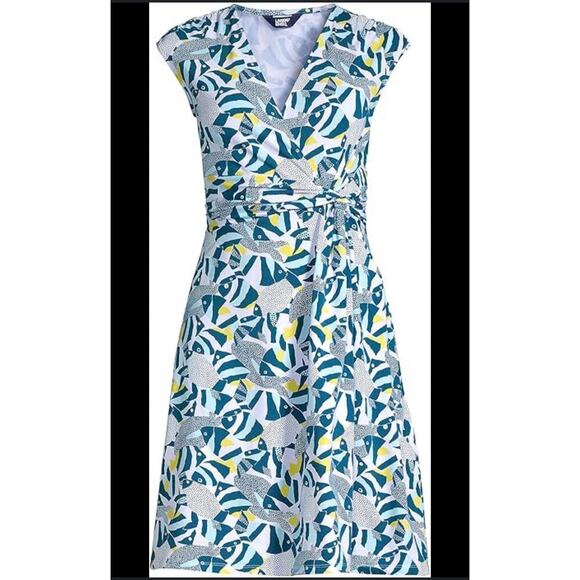 NEW Lands 2X End Cotton Modal Jersey V-Neck Angel Fish Fit & Flare Pull On Dress - Picture 1 of 12
